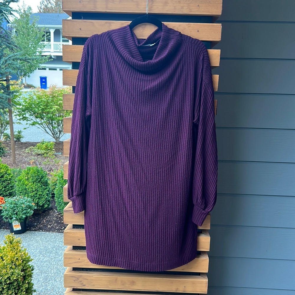 WOMENS LUSH SOFT RIBBED SWEATER DRESS SIZE S (FITS LIKE A MEDIUM) PLUM